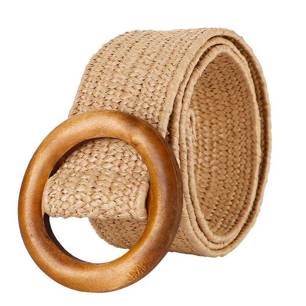

belts q elastic belt round wooden buckle dress jeans decor wide for women fashion boho braided casual waist 2021, Black;brown
