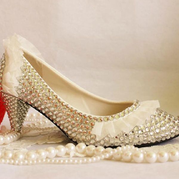 

dress shoes gorgeous lace pearl wedding crystal bridal party heels silver rhinestone 6cm middle pumps, Black
