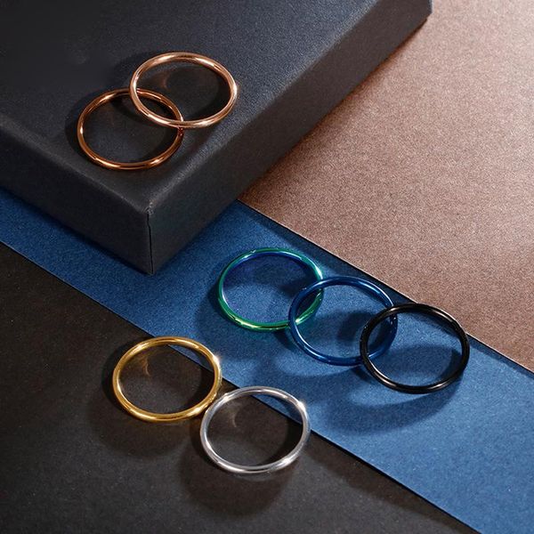

wedding rings 2mm fashion simple couple rose gold ring stainless steel rainbow men's women's jewelry gifts, Slivery;golden