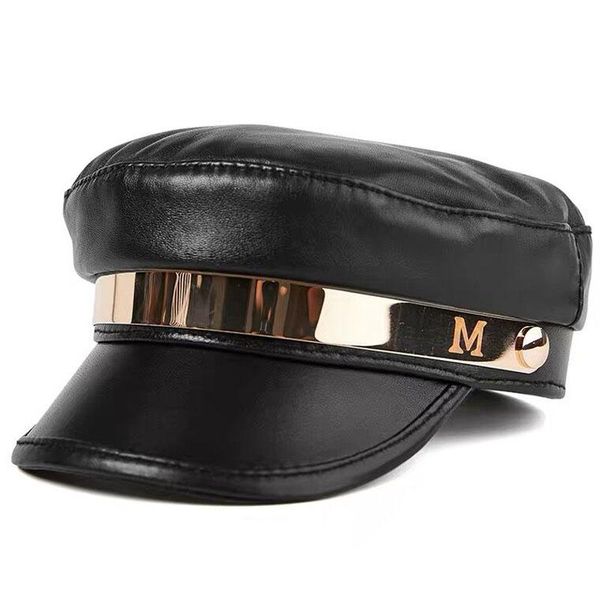 

berets mengyumian women genuine leather military hat cap 2021 style girls real sheepskin student school caps hats, Blue;gray