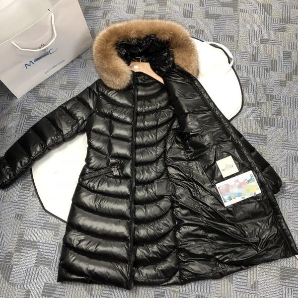 

women's designer long jackets casual thick down coats luxury with fur hood outdoor warm parka lady outwear y640a4670, Black
