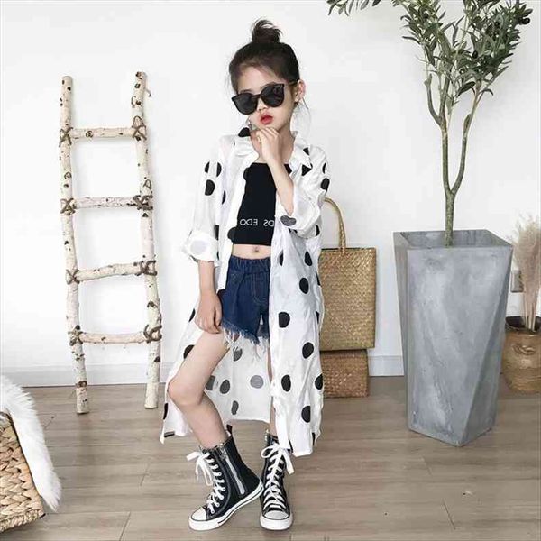 

spring summer girls long jacket baby outwear children blouse kids clothes dot sun protection thin breathable 12 girl coat, Blue;gray