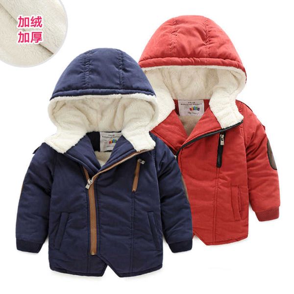 

winter 2 3 4 6 7 8 9 11 12 years teenage wadded cotton padded thickening plus velvet patchwork kids baby boys hooded jacket 210529, Blue;gray