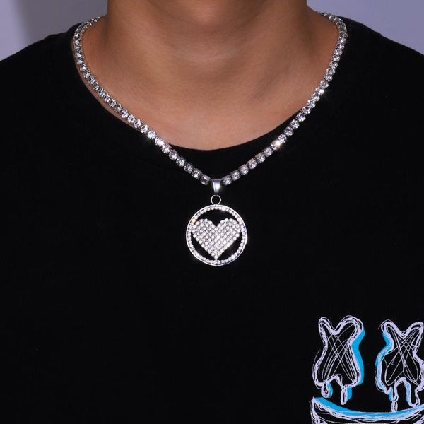 

chains stonefans bling big heart crystal pendant necklace full rhinestone collar women men tennis chain couple jewelry, Silver