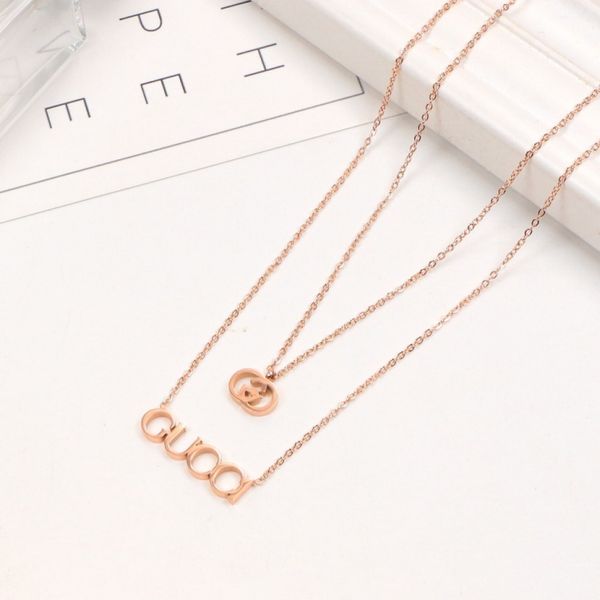 

factory outlet brand necklace 2021 extravagant design necklace double fashion love letter stainless steel women jewelry wh, Silver