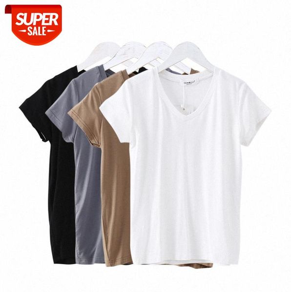 

[ou fan] 4096 modal v-neck short-sleeved women's solid color slim korean style t-shirt women #yq3v, Black;gray
