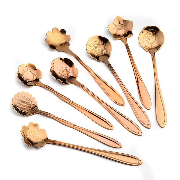 

dinnerware sets 6pcs rose gold jelly spoon gold-plated coffee mixing stainless steel tableware custom logo