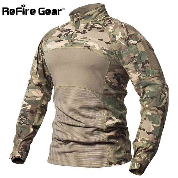 Refire engrenagem tático combate camisa homens algodão uniforme militar camuflagem camiseta multicam roupas do exército dos EUA camo camisa de manga longa 210715