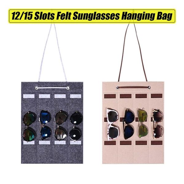 

12/15 slots sunglasses hanging bag organizer storage wall pocket display on door felt bags