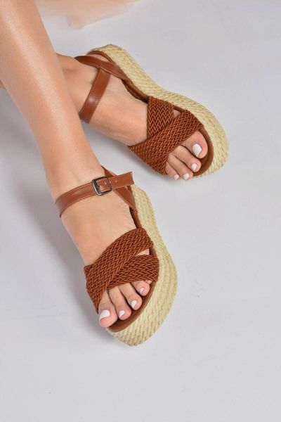 

sandals women tan fabric cross strappy k250085304, Black