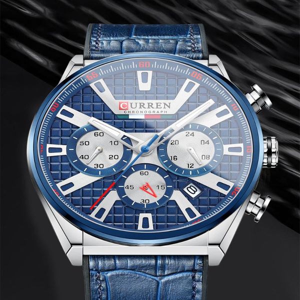 

wristwatches curren fashion leather quartz wrist watches for men 2021luxury chronograph with luminous hands clock male, Slivery;brown