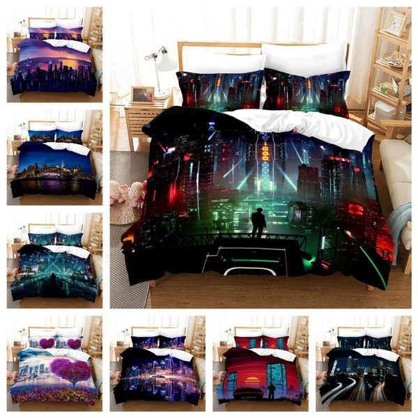 

bedding sets 3d city night scene duvet cover decorative 3pcs set famous print comforter with pillowcases