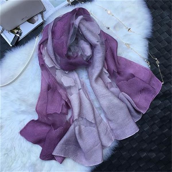 

2021 fashion two-color gradient hollow out scarf female cut flower organza lace silk scarf autumn and winter long multi-purpose shawl, Blue;gray