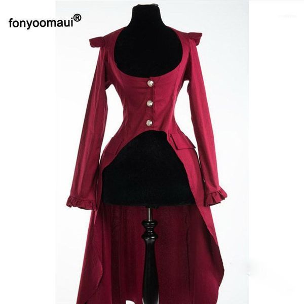 

large size women medieval gothic vintage slim trench coat elegant single-breasted swallow high low tail back lace up outwear1, Tan;black