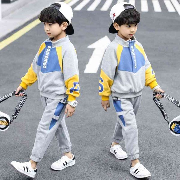

children's men's suit 2021 new sports spring and autumn sweater two-piece set boy handsome han banchao, Black;white