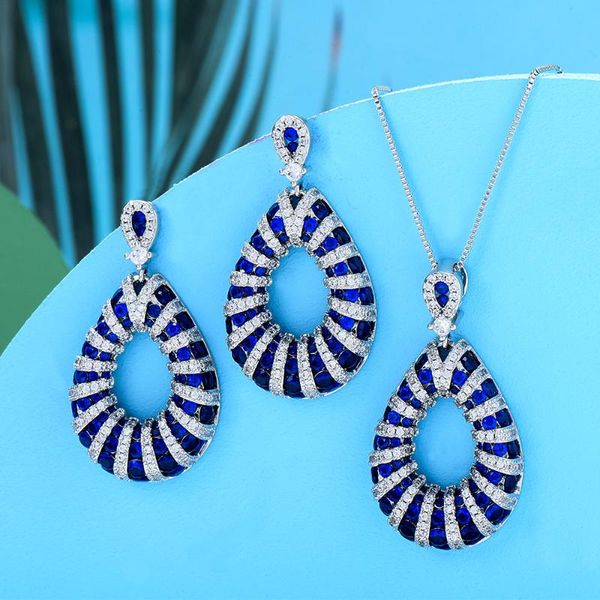 

earrings & necklace godki big fashion luxury 2pc earring sets jewelry set for women wedding party full zircon dubai bridal 2021, Silver