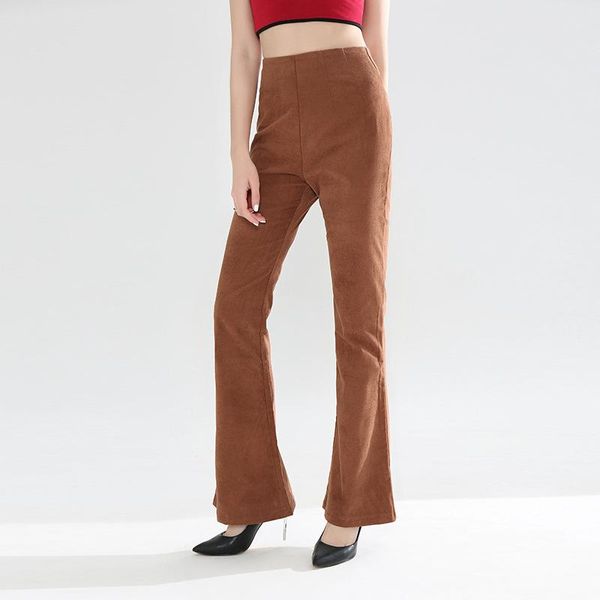 

women's pants & capris 2021 rushed fake zippers vintage flat high cotton pantalon mujer women spring corduroy zipper flare casual, Black;white