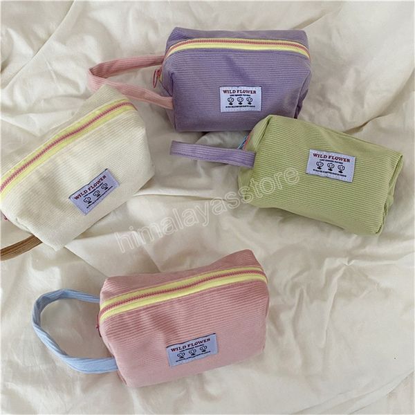 Borsa cosmetica coreana in velluto a coste a contrasto di colore con cinturino da polso Pochette per cambio femminile Borsa per cuscino Astuccio per studenti