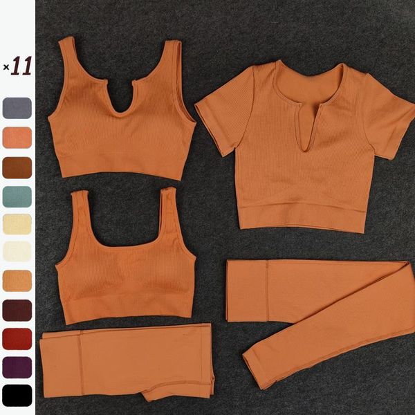 

yoga outfit 2/3/5 pcs women sportswear gym suits u neck set seamless fitness sets workout running shorts 11 colors suit