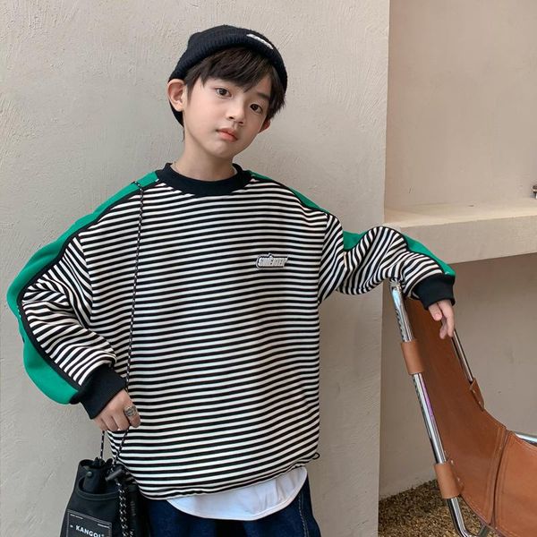 

hoodies & sweatshirts children autumn winter casual clothes kids boys stripe thick sweatshirt teen warm plus velvet pullover 5 6 7 8 9, Black