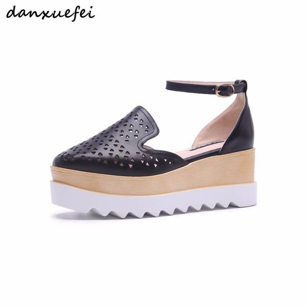

women's wedgeplatform sandals ankle strap hollow-out summer leisure punk sandalias comfortable female footwear shoes for women, Black