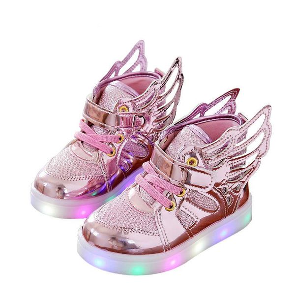 

kids light up shoes with wing children led boys girls glowing luminous sneakers usb charging boy fashion, Black;red