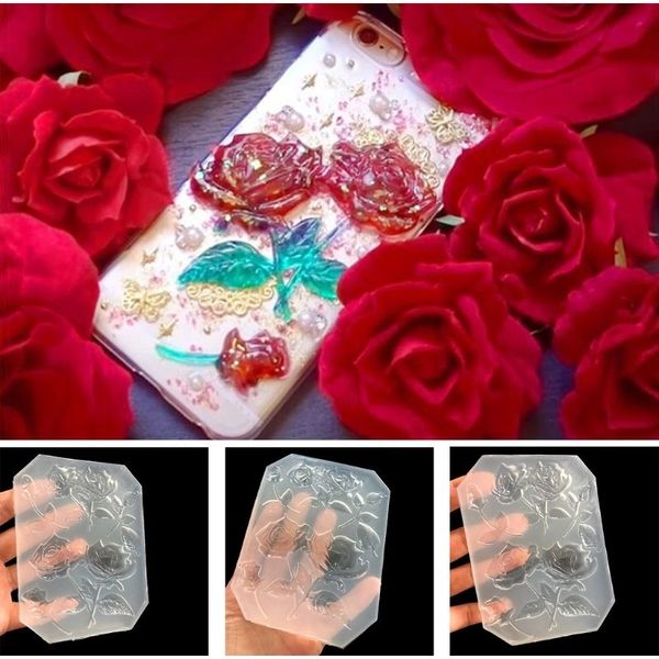 

new mirror diy handmade uv crystal epoxy mold with leaf big rose jewelry pendant accessories, Slivery;golden