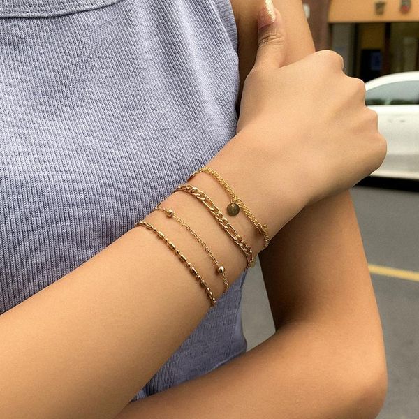 

link, chain boho layered gold beads bracelets for women trendy charms sequin statement bangle bracelet on hand jewelry 2021 gift, Black