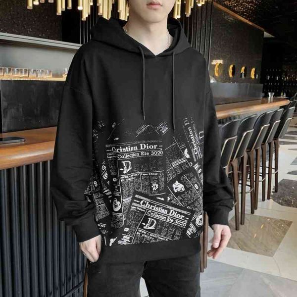 

sweater hoodies 2022 autumn men's urban fashion printing leisure sports loose hooded, Black