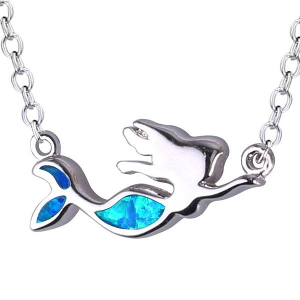 

pendant necklaces fashion silver color blue opal necklace women bohemia creative sea mermaid chain ocean collares beach jewelry