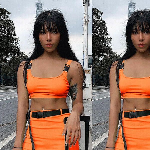 

women dress tracksuits club bodycon slim bandage two piece crop pure sleeveless skirt set lady, Gray