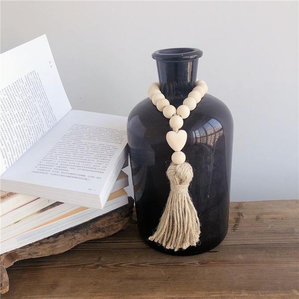 Oggetti decorativi Figurine Nappa naturale nordica Ghirlanda di perline di legno Arredamento rustico chic Camera dei bambini Appeso a parete Ornamento per casa colonica Regali per la casa