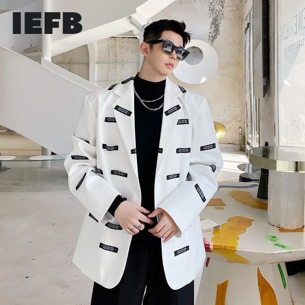 

iefb men's wear niche design multi-standard color block patchwork white suit coat for male spring loose blazers 9y4042 210524, White;black
