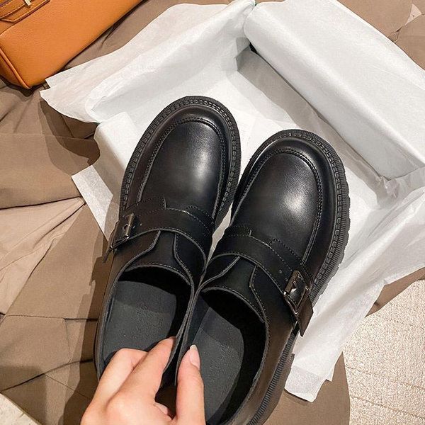 

dress shoes 2022 women platform patent leather pu loafers penny square toe chain decoration, Black