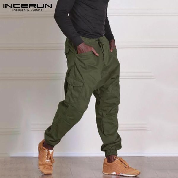

men cargo pants solid color joggers drawstring multi pockets harem trousers streetwear baggy casual s-5xl men's, Black