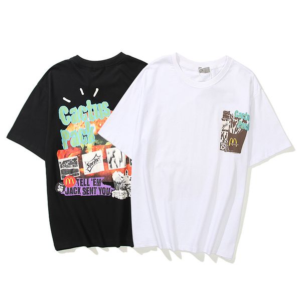 

travis scott t shirt cactus jack hamburger fries doll printed short sleeve t-shirt casual oversize for men and women design couples tees, White;black