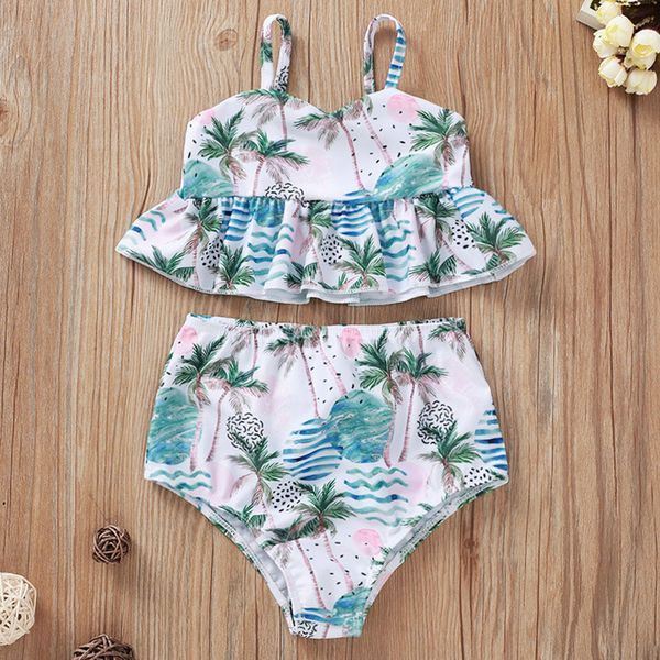 Vestiti estivi per neonate Swim Fashion Girl Halter in due pezzi con stampa di fiori di cocco Costume da bagno per bambini