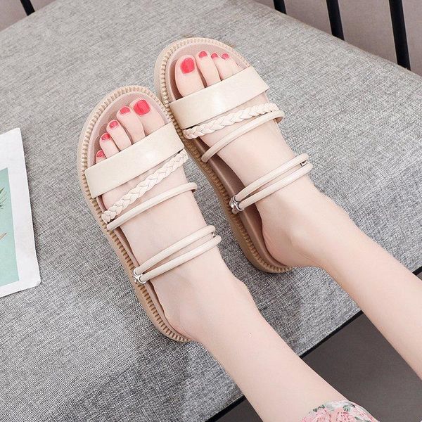 

slippers casual flat shoes female lady slipers women platform med slides luxury girl 2021 summer scandals basic rubber pu, Black