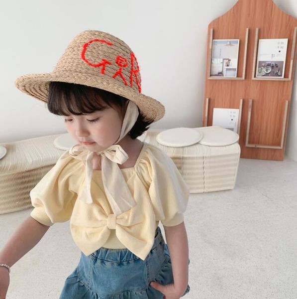 

girls bow t shirt fashion cotton summer kids 1-6 years qm148 t-shirts, Blue