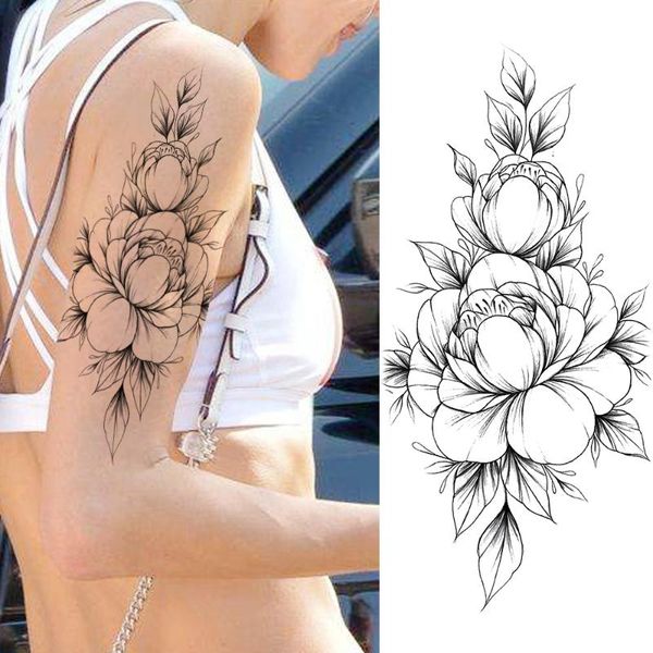

temporary tattoos black flower sticker waterproof fake lotus decal women's fashion body art arm sheets tatoo for holiday