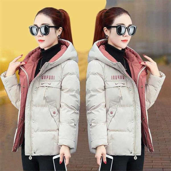

winter jacket women parkas hooded thick down cotton padded parka female short coat slim warm outwear p772 211018, Black