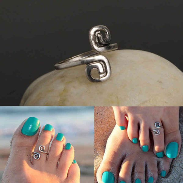 

vintage hollow carved toe rings hoop spell bohemian adjustable open finger for women beach fashion foot jewelry, Silver