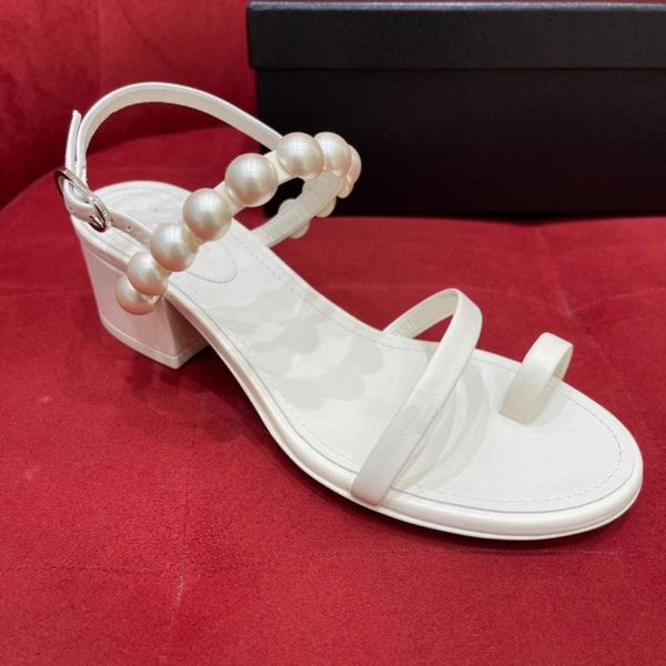 

sandals casual designer lady fashion women's black white strappy pearls ankle thick heel shoes