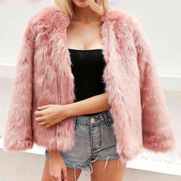 New Sexy Women's Mink Fur Rabbit Fur Coat Female Pink and White Artificial Fox Leather Jacket To Keep Warm Short Fur Coat Short Y1217