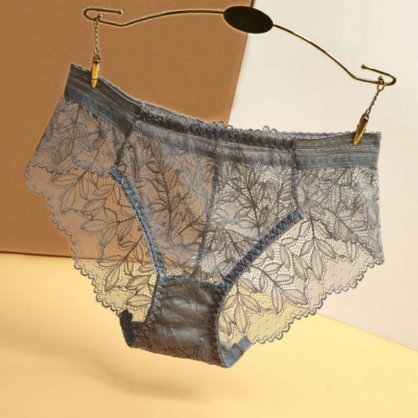 

transparent lace women's underwear no trace medium low waist breathable briefs women's cotton crotch 39, Black;pink