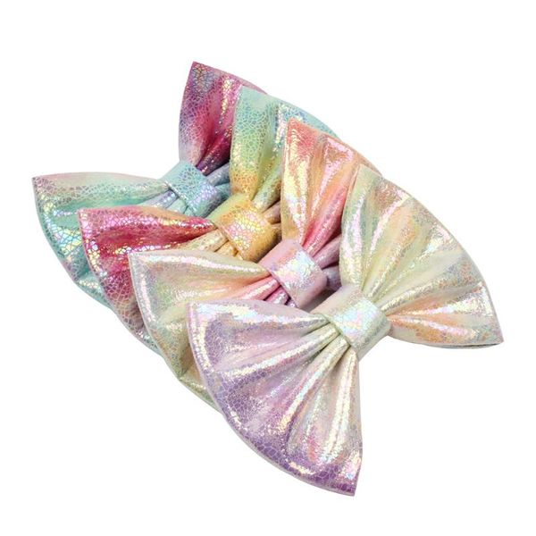 

pcs/lot ,5" born baby rainbow leather hair bows for kids girls fashion fabric barrettes clip diy accessory accessories, Slivery;white