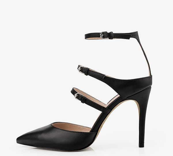 

dress shoes black smooth leather women point toe hollow out pumps thin buckles slingback high heels fashion style female summer