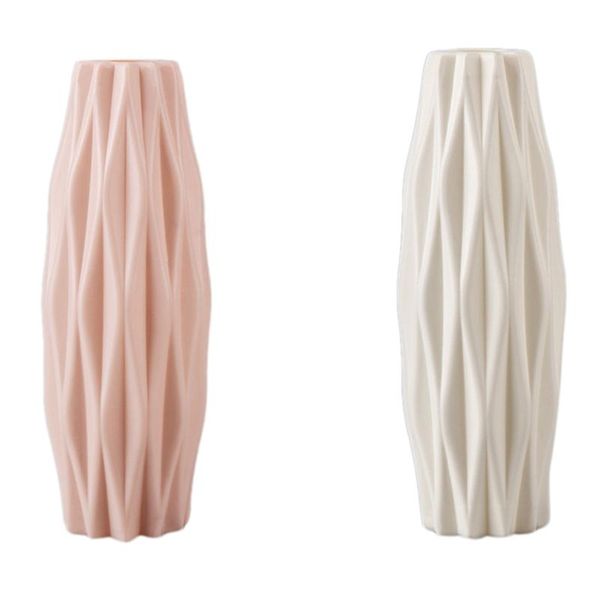 

2x flower vase decoration home plastic white imitation ceramic basket nordic vases (pink&white)