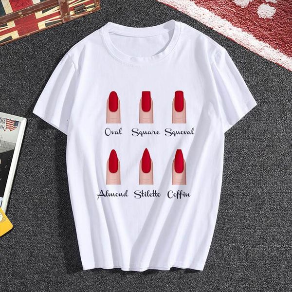

fashion personality nail art print womens fun casual short sleeve harajuku female tee clothes, White