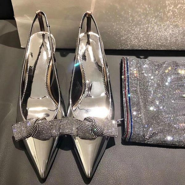 

summer silver rhinestone pointed stiletto heels fairy wind bow baotou butterfly-knot pumps sandals drop dress shoes, Black